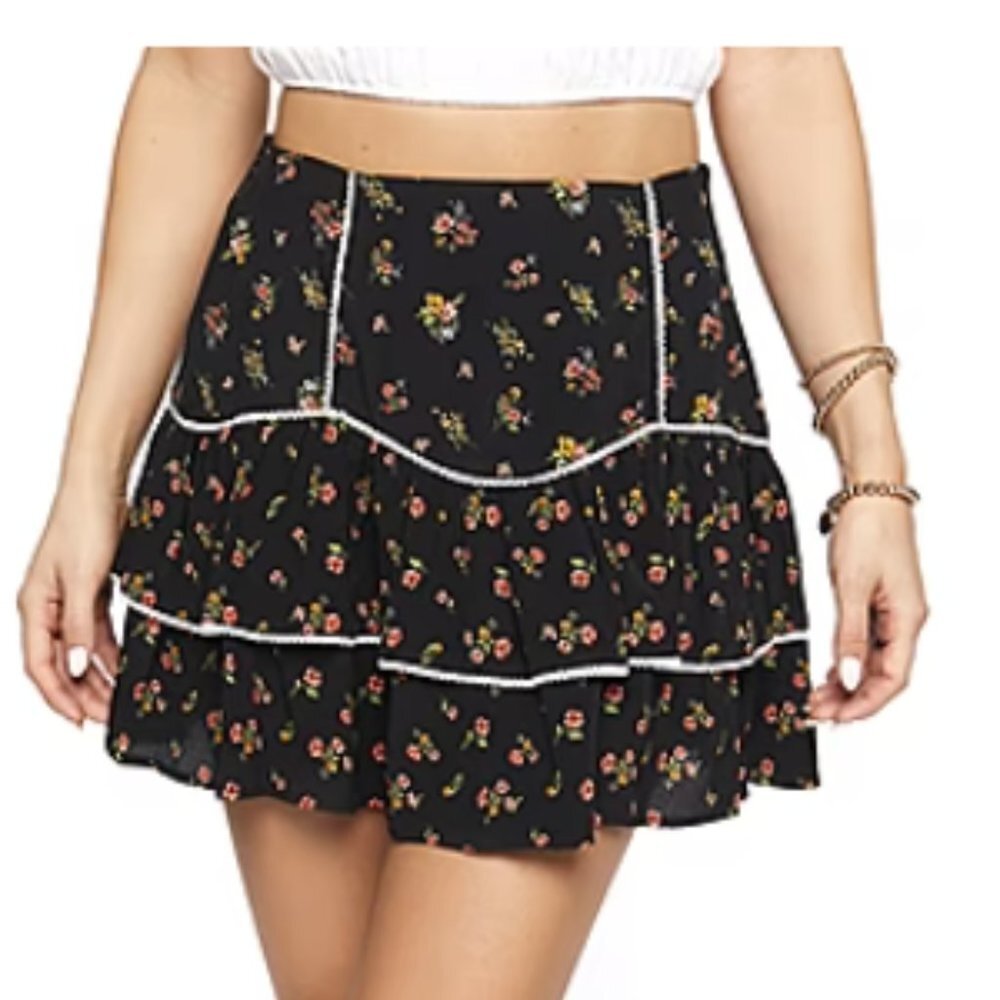 Forever 21 Floral Skirt Womens Flared Skirt-Juniors Size S Black Multi
